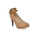 BeanFashion Womens Closed Round Toe Kitten Heel Platform PU Soft Material Solid Pumps with Bowknot