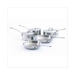 Mauviel Mcook Collection 8 Piece Stainless Steel Cookware Set with Wooden Crate