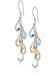 Sterling Silver Swarovski Elements Crystal Aurora Borealis Faceted Multi-Teardrop Earrings