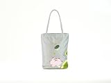 Silk Tote with Lotus Flower Embroidery, Silver