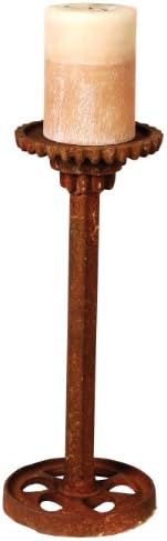 Wilco Imports Metal Rustic Industrial Gear Candle Holder, 5.25 by 5.25 by 13-Inch High