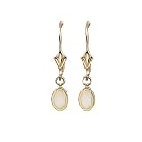 14K Yellow Gold 6 x 4 MM Oval Shaped Opal Drop Earrings