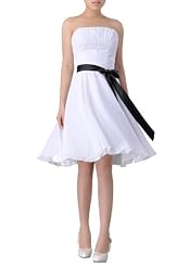Strapless Knee Length Bateau Neck Chiffon  Dress