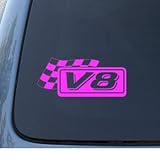 V8 - Vintage Muscle Classic - Car, Truck, Notebook, Vinyl Decal Sticker #1195 | Vinyl Color: Pink