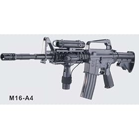 M16-A4 Airsoft Rifle with LED illuminator, laser sight & adjustable gun stock