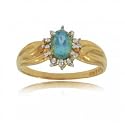 Yellow Gold Cocktail Ring w Blue Topaz & Diamonds