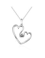 Sterling Silver Hearts with Diamond Pendant Necklace (0.02 cttw, I-J Color, I2-I3 Clarity), 18"