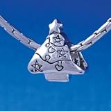 B1335 tlf - Silver Decorated Christmas Tree - Im. Rhodium Plated Large Hole Bead