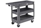 Small Deluxe 3 Shelf Plastic Utility & Service Cart 5 Rubber Casters
