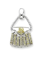 Sterling Silver Yellow CZ Purse Pendant QC4232"