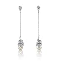 Delightful Chic: Sterling Silver Celebrity Style White Pearl CZ Diamond Dangle Earrings