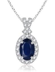 1.72 ct Oval Sapphire and Diamond Vintage Pendant Necklace