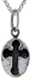 Small Sterling Silver Cross Impression On an Oval Plate Pendant, 1/2 in. (13mm) long