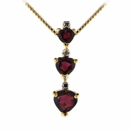 Vermeil (24k Gold over Sterling Silver) Past Present and Future Genuine Diamond Accent Garnet Heart Pendant/Slide