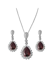 925 Sterling Silver Sets With Cubic Zirconia - Stone: Garnet CZ & Clear CZ