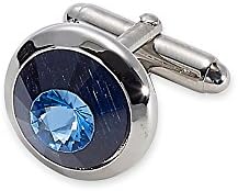 Paul Fredrick Men's Swarovski Crystal Round Cufflinks Blue 000