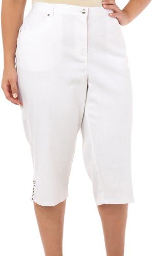 Hearts of Palm Summer Blues Beaded Hem Capris 18W White