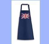 A commercial quality navy blue full length apron with a distressed Union Jack motif. Ideal for BBQs, Diamond Jubilee street parties or a Father's Day Gift.