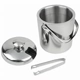 from BAR@drinkstuff Double Walled Ice Bucket With Tongs Inside Lid 1.5ltr | Insulated Stainless Steel Ice Bucket