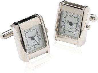 Contemporary Working Silver Clock Watch Cufflinks with Presentation Box