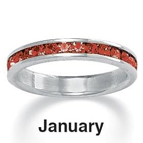 Birthstone Sterling Silver Eternity Band- January- Simulated Garnet
