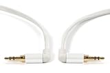 Aurum Cables 3.5mm Car AUX Flat cable Male to Male (6ft.) Flexible White, Metal shell Flat Cable 90 degree Tip