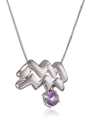 Sterling Silver Birthstone and Diamond Zodiac Pendant Necklace, 18"