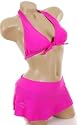 Sexy Bathing Suit Hot Pink Rhinestone Heart Halter Top Bikini Swimsuit 3pc with Matching Skirt Set