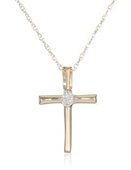 10k Gold Cross Pendant (0.03 cttw, I-J Color, I2-I3 Clarity)