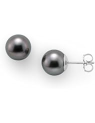 Tahitian Black Pearl Earrings in 14K White Gold (9-10mm)