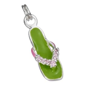 STERLING SILVER ENAMEL 3D FLIP FLOP CHARM WITH CUBIC ZIRCONIAS