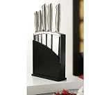 6pc stainless steel finish knife set in black arched design knife block