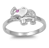 Rhodium Plated Sterling Silver 11mm Elephant Shaped Ruby CZ Ring (Size 4 - 9)