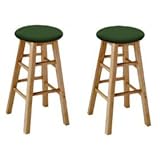 MAN CAVE 2 24" Tall Custom Specialty Natural Barstools with a Green Vinyl S ....