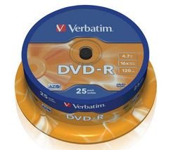 Verbatim DVD-R 16x Speed 4,7GB 25er Spindel DVD-Rohlinge