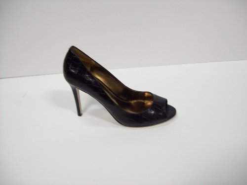 Enzo Angiolini 'MerryAnn' Leather Croc Pump (Dark Brown)