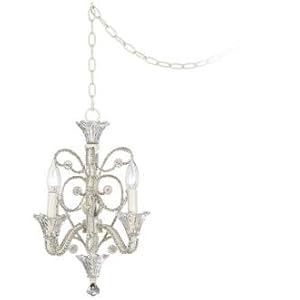 Four Light White Beaded Plug-in Style Swag Chandelier