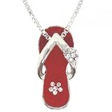Solid Silver Pendant Necklace Enamel Sandal Red 16in