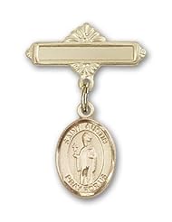 14K Gold Baby Badge with St. Austin Charm and Polished Badge Pin