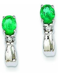 Genuine 14K White Gold Diamond & Emerald Earrings 2 Grams of Gold