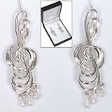 Triple Treble Clef Hanging Silver Plated Earrings