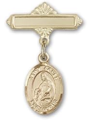14K Gold Baby Badge with St. Agnes of Rome Charm and Polished Badge Pin
