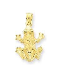14K Casted Yellow Gold Solid & Polished Open-Backed Frog Pendant