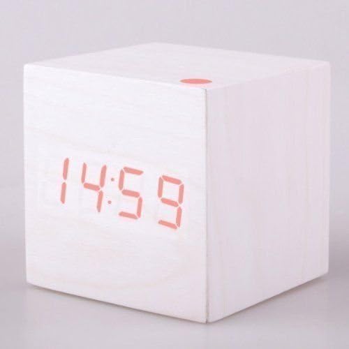 LED Alarm Clock,VC Mall Voice Control Cube Style Digital LED Wooden Desk Mini Clock with Thermometer