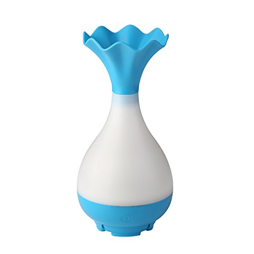 IPUIS Cool Air Humidifier Creative Flower Vase Bottle Shape USB Charging Mist Aromatherapy Aroma Diffuser Sweet Home Ultrasonic with Night Light (Blue)