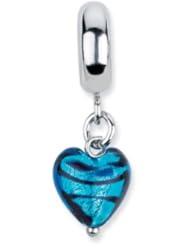 Sterling Silver Blue Heart Stripes Italian Murano Dangle Charm