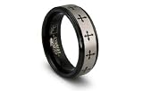 Black Tungsten Carbide Ring with Cross Laser Engraved 8 mm
