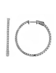 14K 3ct White Gold Diamond Secure Lock 35 mm Hoop Earrings