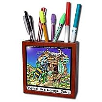 Londons Times Funny Bugs and Slugs Cartoons - Typical Bee Garage Sales - Tile Pen Holders-5 inch tile pen holder