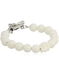 King Baby 10 mm White Coral Bead White Skull and Silver Clasp Bracelet, 7.5"